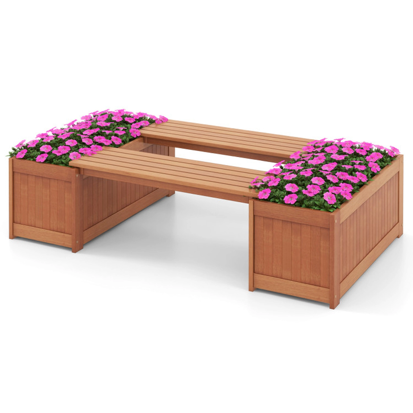 SUGIFT Outdoor Planter Bench with Rectangular and Small Planter Boxes 330-lb Capacity Natural