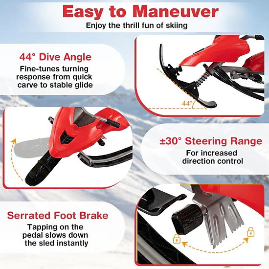 SUGIFT Kids 53.5-in Snow Racer Sled with Steering Wheel and Dual Foot ...