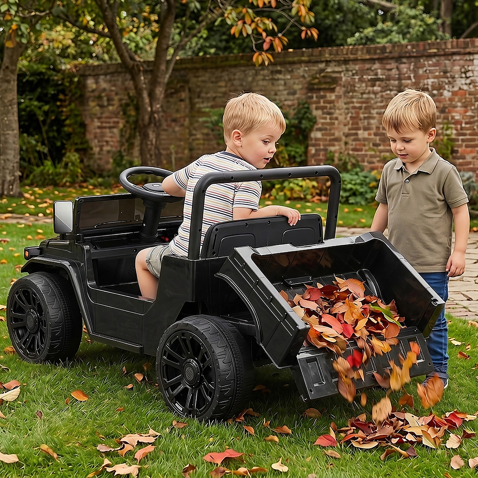 SUGIFT Black Electric Dump Bed and Music 12V Licensed Toyota Kids Electric Ride On Truck