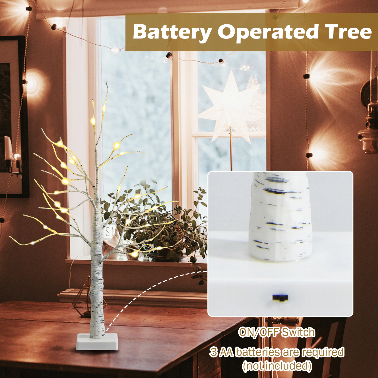 SlickBlue Set Of 2 Mini Artificial Birch Tree with Bendable Branches