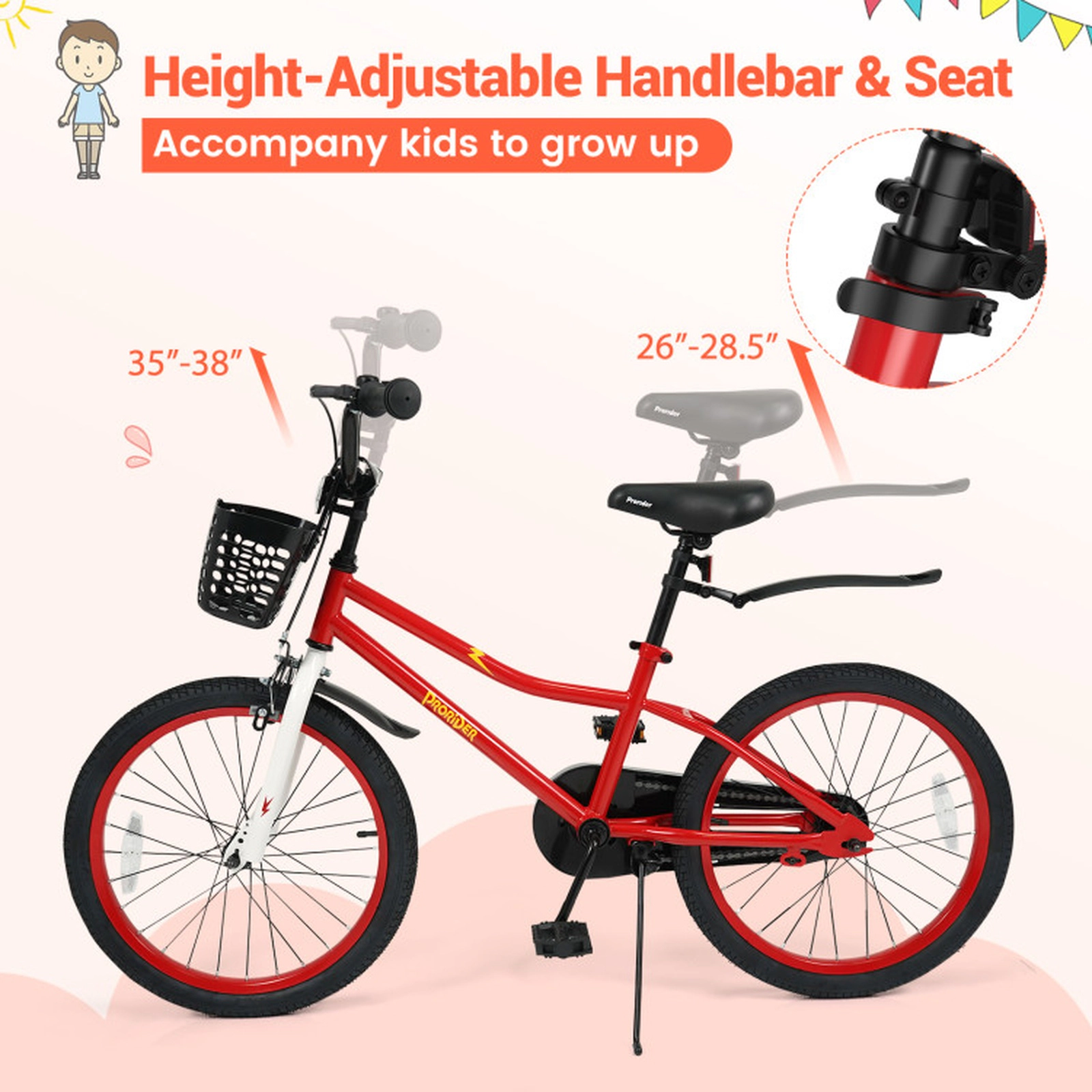 SUGIFT 20-Inch Kids Bicycle with Adjustable Seat Hand and Coaster Brakes 143-lb Capacity Ages 8+ Navy/Red/White