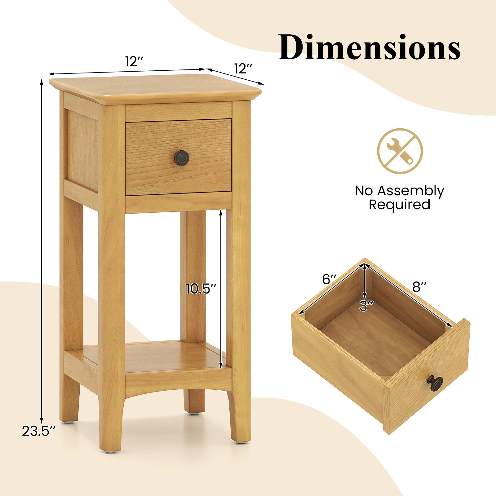 SlickBlue 3-Tier Wooden Nightstand with Drawer and Shelves