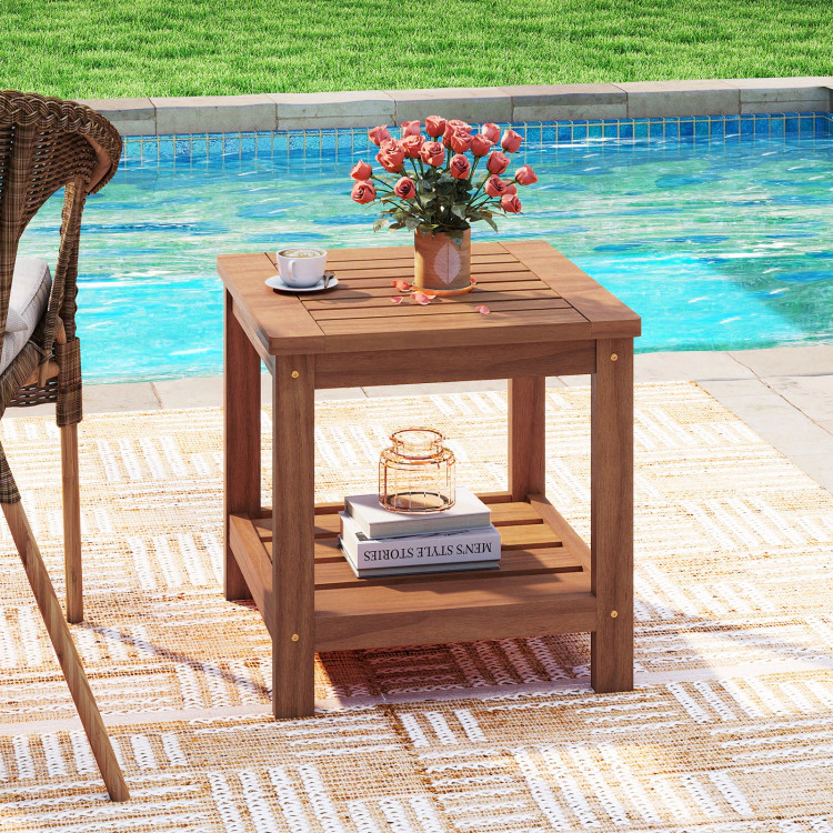Hivvago 2-Tier Outdoor Side Table With Storage Shelf For Patio