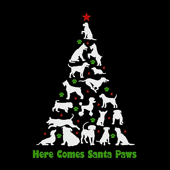 LA Pop Art Girls Word Art T-Shirt - Here Comes Santa Paws