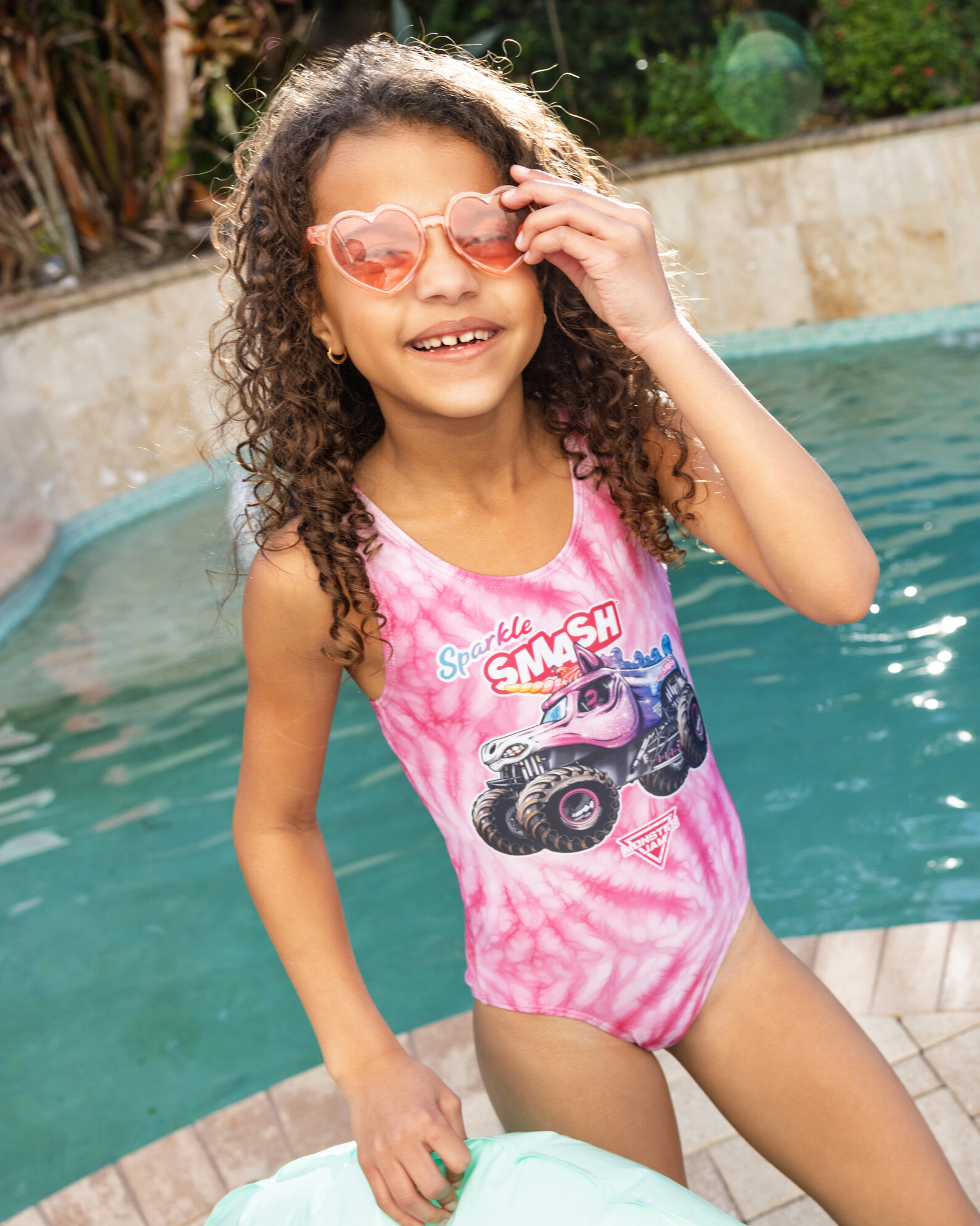 Monster Jam Sparkle Smash Girls' One Piece Bathing Suit UPF 50+