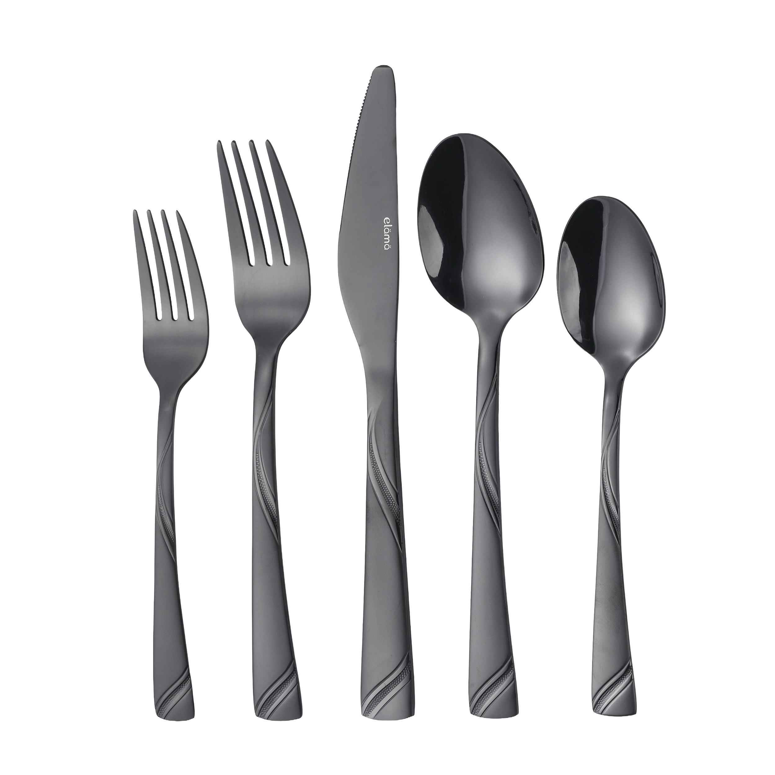 Elama Inesa 6 Piece Mirror Polished + Sand Blasted Stainless Steel Dinner Spoon Set Gold
