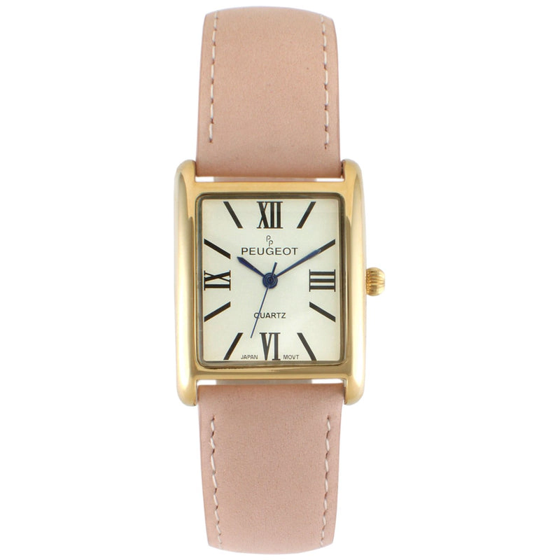 Peugeot Women's Tank Watch Roman Dial Pink Leather Strap