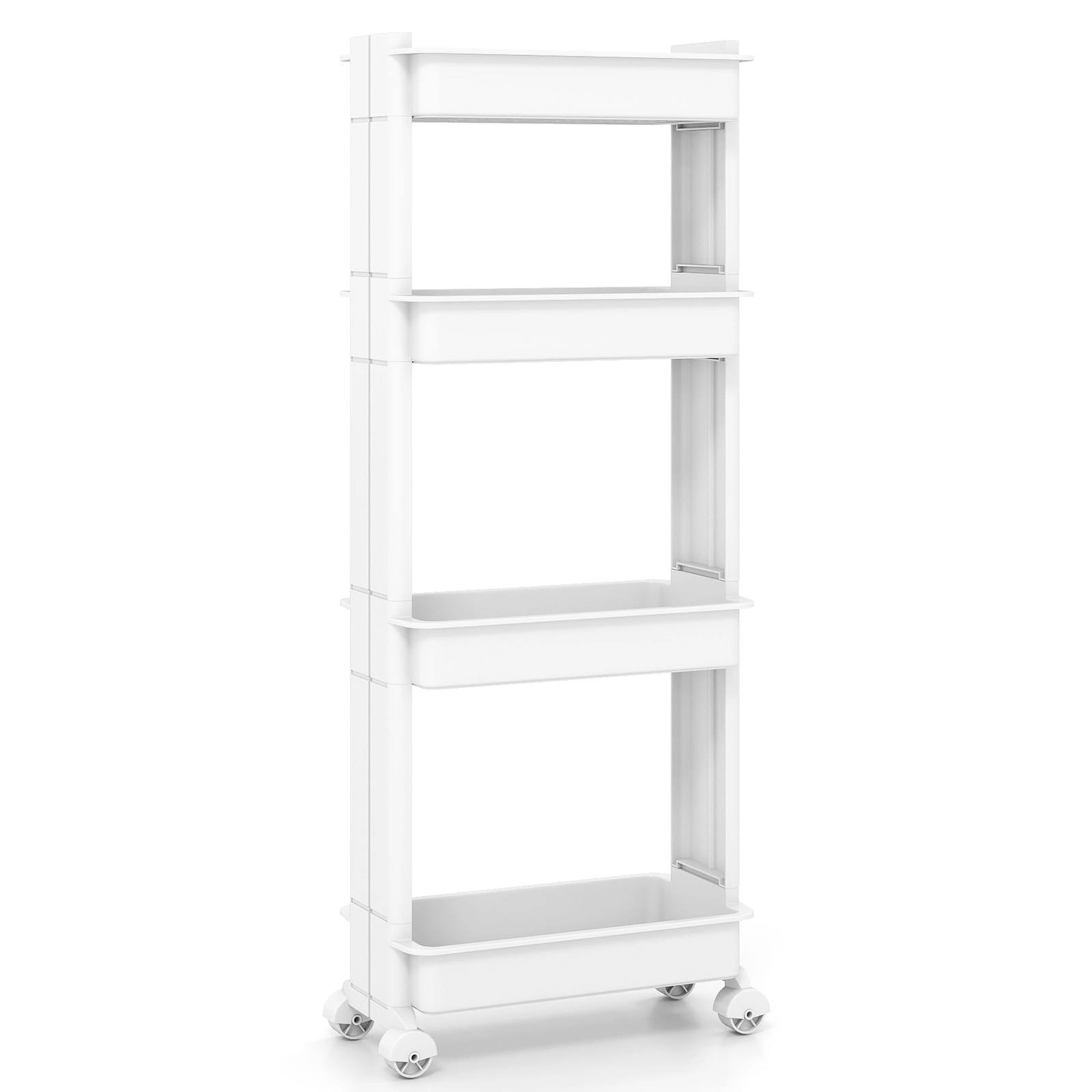 SUGIFT 4-Tier Rolling Utility Cart White with Detachable Trays and Smooth Wheels