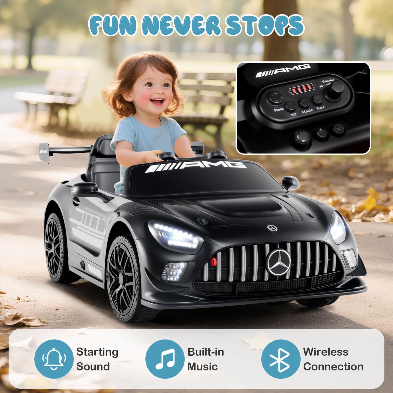 Costway Ride on Car Licensed Mercedes-AMG GT3 Kids with Remote Control 3 Speeds Black