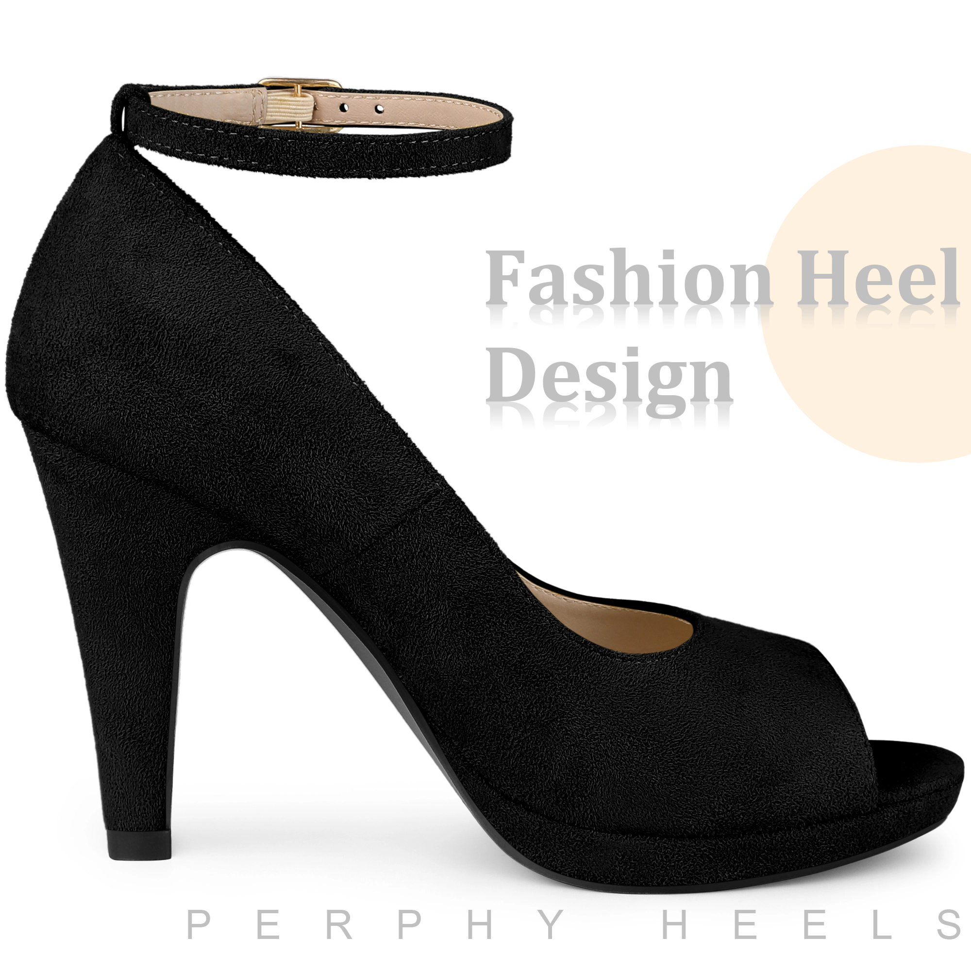 BLISSFUL STEP Women Platform Peep Toe Ankle Strap Stiletto Heel Dress Pumps Shoes