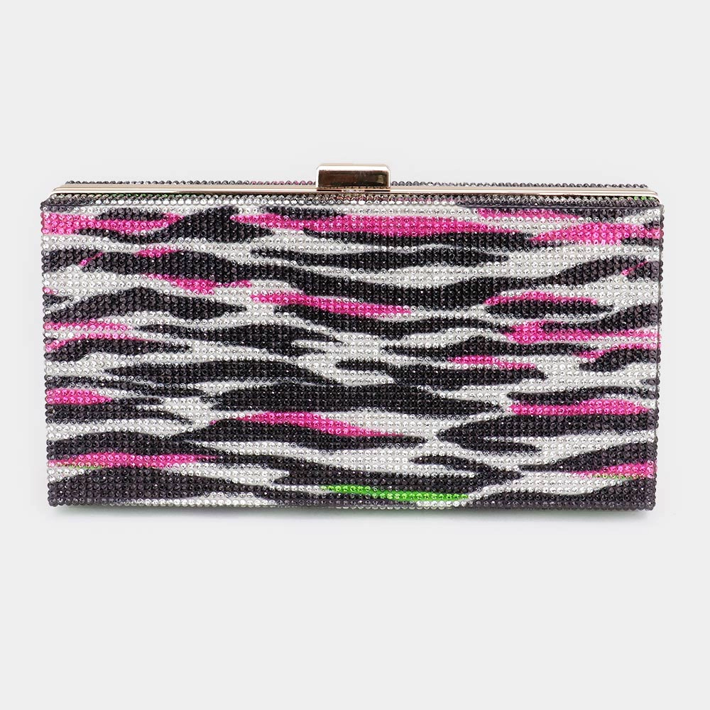 Fashnzfab Zebra Patterned Bling Clutch Bag