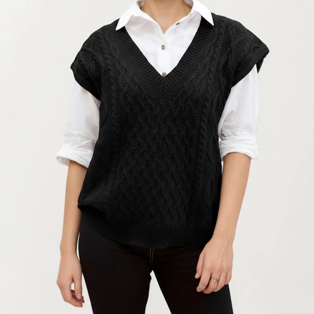 Anna-Kaci Women's Cable Knit Sleeveless Sweater Vest with V Neckline and Textured Pattern