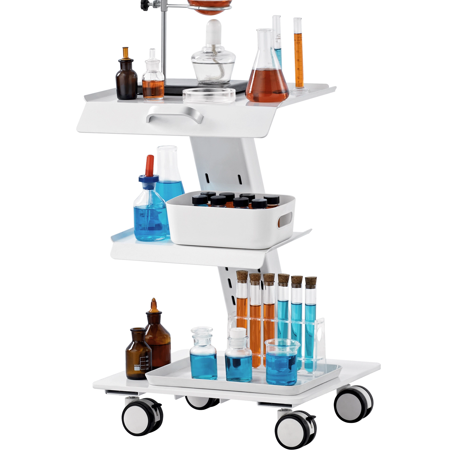HONGGE 3-Layer Metal Rolling Lab Cart with Swivel Wheels, 220 lbs Capacity for Clinic, Beauty, and Salon