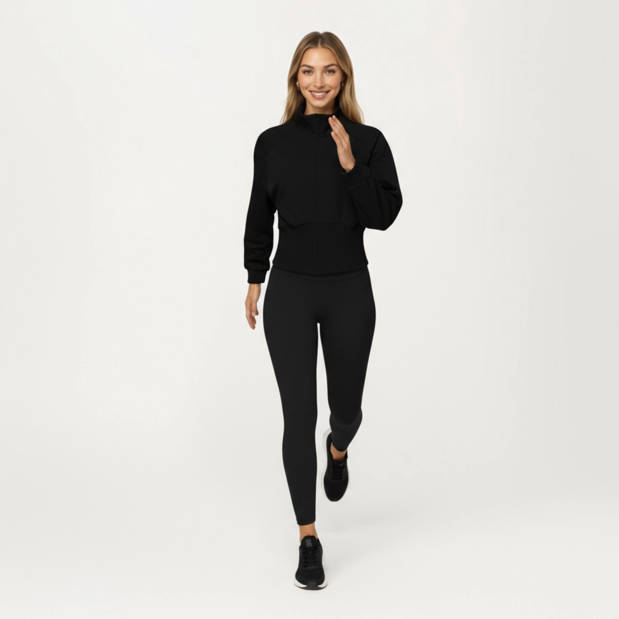 Anna-Kaci Women's High Neck Long Sleeve Zip-Up Jacket with Fitted Waistband and Soft Knit Fabric