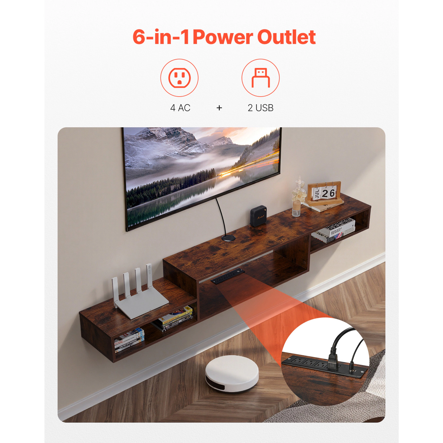 HONGGE Floating TV Stand Wall Mount Entertainment Center with Shelf and Storage Cabinet for DVD Player, Cable Box