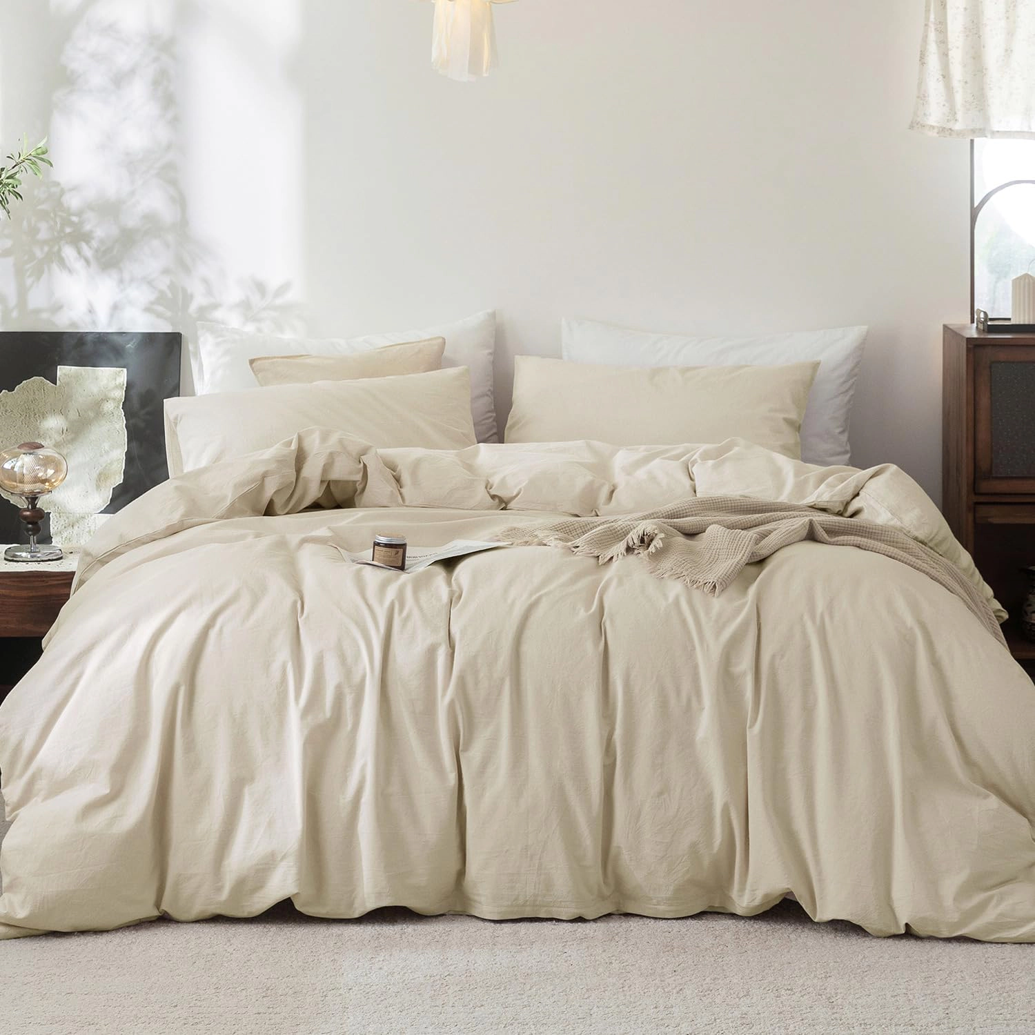 PUPWE Duvet Cover Set Washedton Linen Feel Oversized King