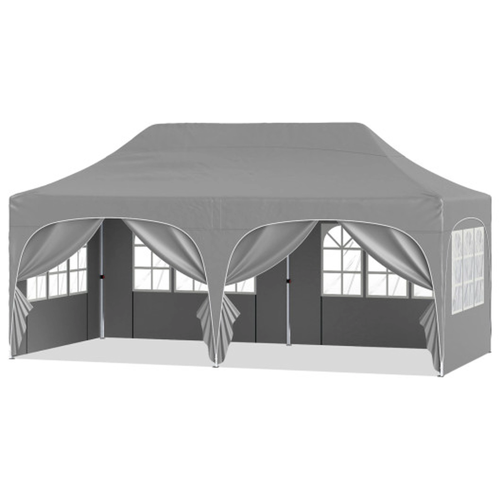 SUGIFT 10 x 20-ft Pop Up Patio Canopy Tent with 6 Removable Sidewalls and Church Windows 10.4-ft H Gray