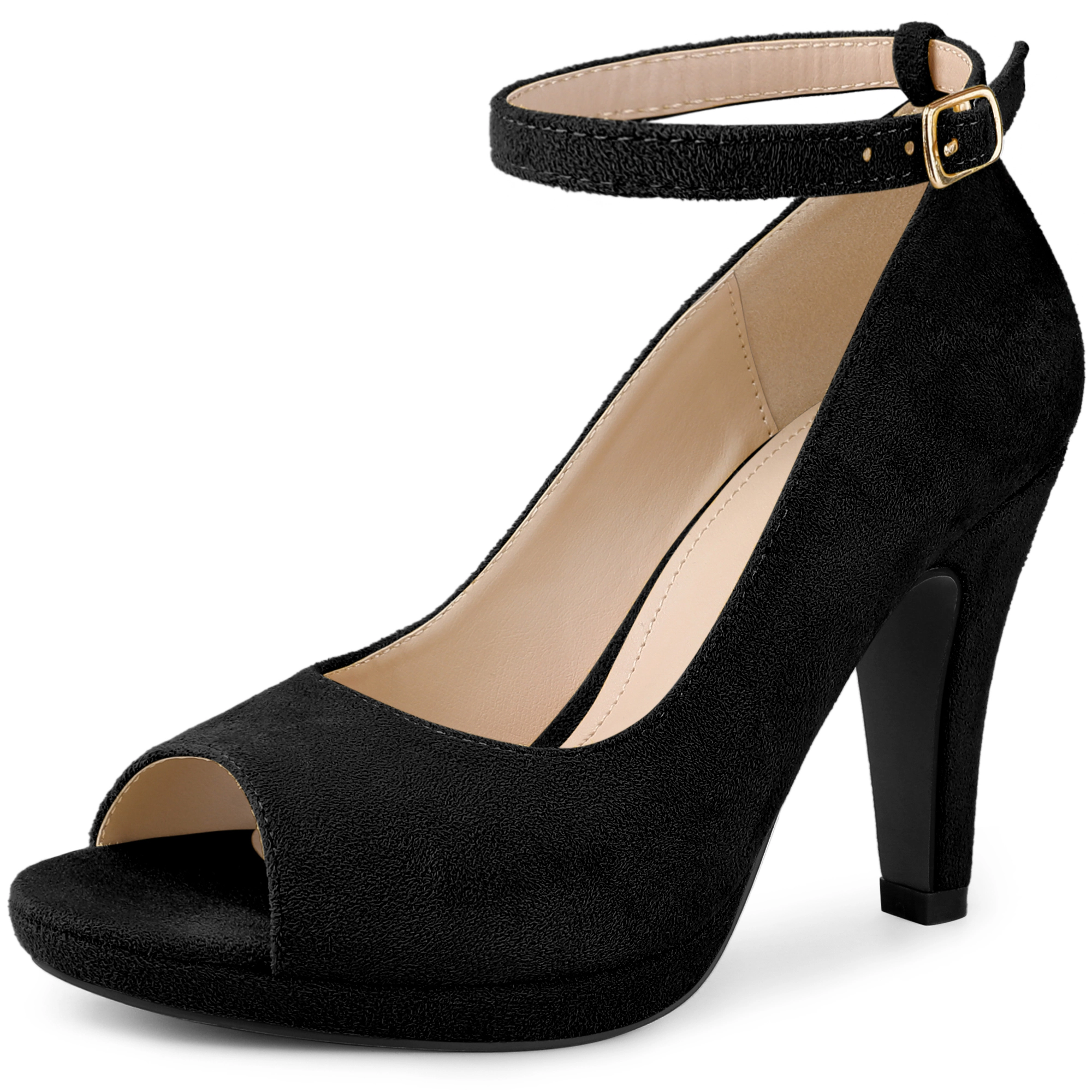 BLISSFUL STEP Women Platform Peep Toe Ankle Strap Stiletto Heel Dress Pumps Shoes