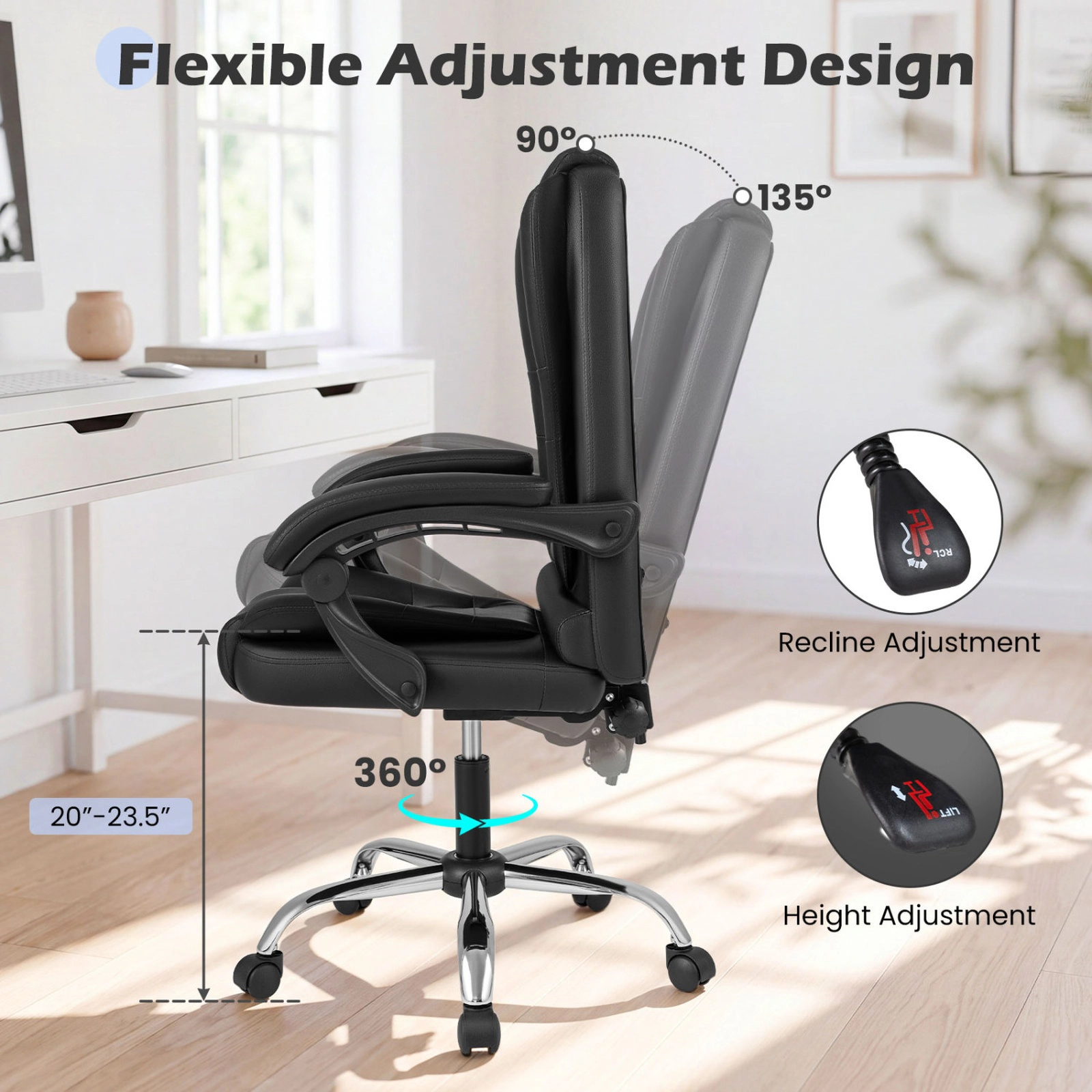 SUGIFT High Back Executive Office Chair with Linkage Armrests 330-Lb Capacity Black