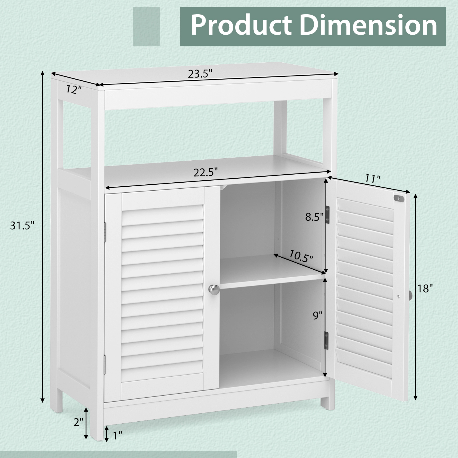 SlickBlue Bathroom Floor Cabinet with Shutter Doors and Storage