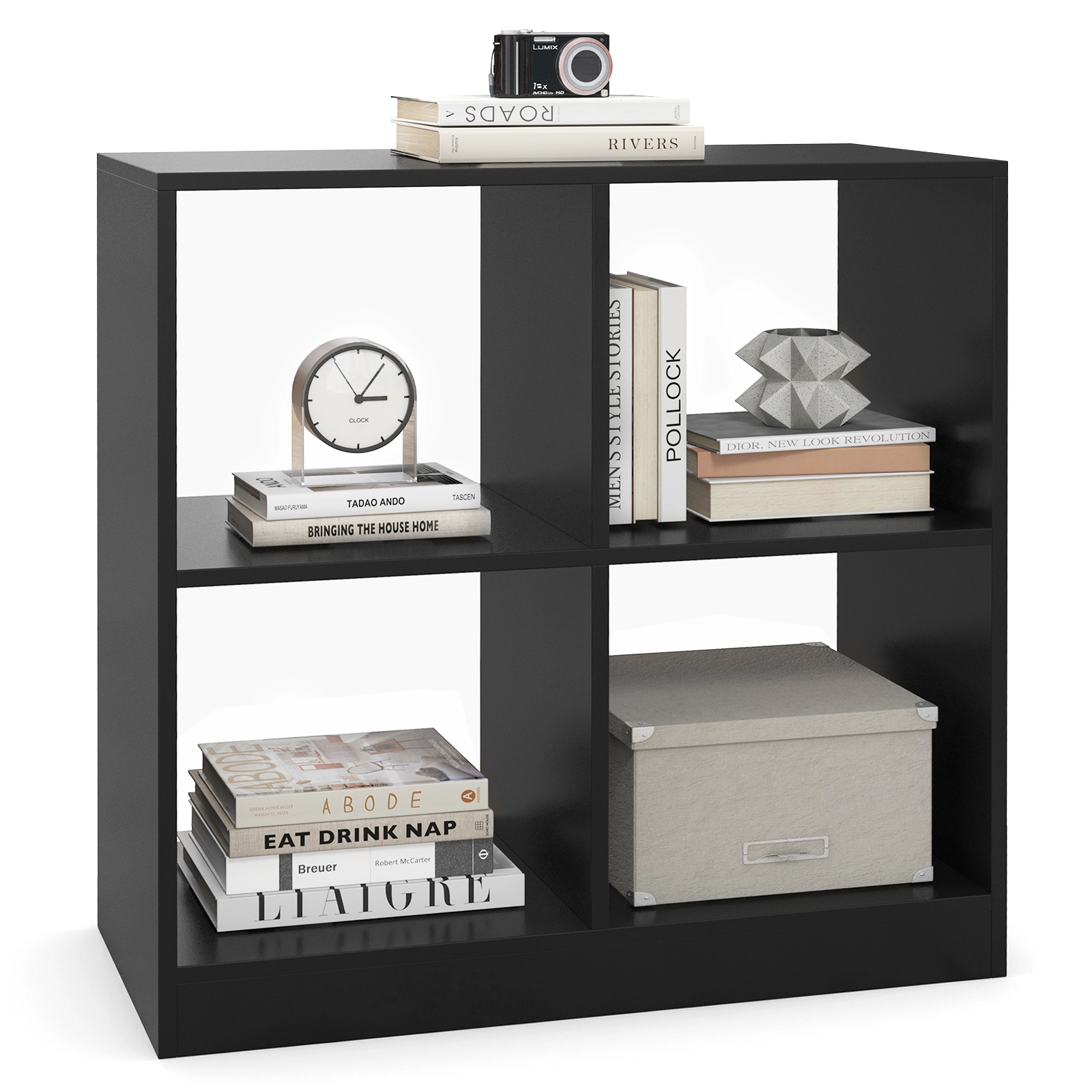 SUGIFT Kids 4-Cube Anti-Toppling Wooden Toy Storage Display Bookcase 29-in x 13-in x 29-in 60-lb per Layer Black
