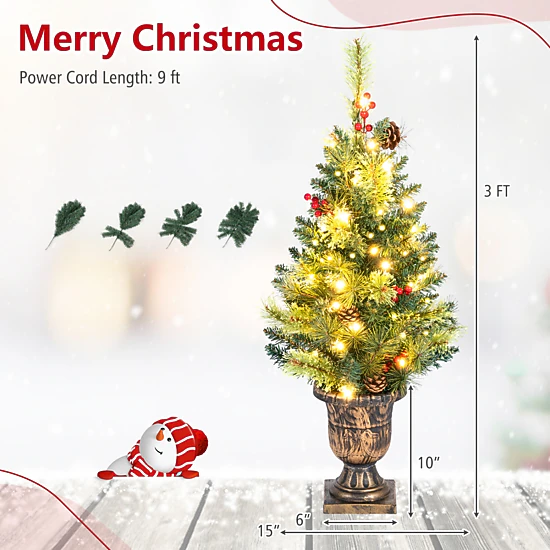 LJG LED Christmas Tree with Red Berries Pine Cones