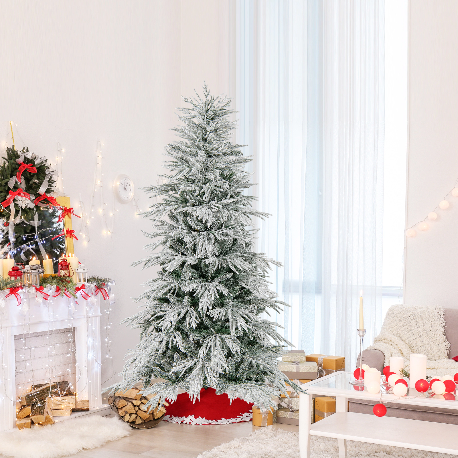 Costway 6/7/8 FT Artificial Christmas Tree with 594 PE PVC Branch Tips & 250/340/450 LED Lights