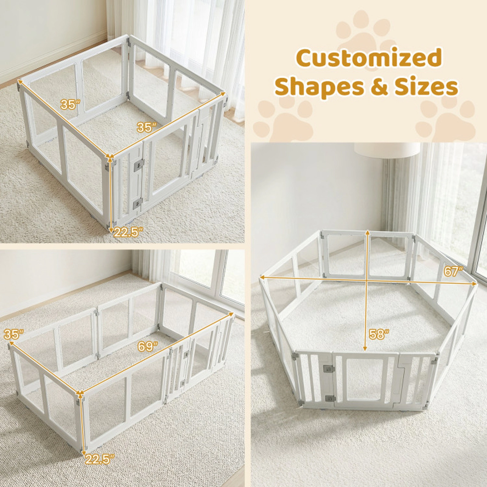SUGIFT Clear 6-Panel Plastic Dog Playpen with Secure Locking Door Transparent Panels and 6 Ground Stakes