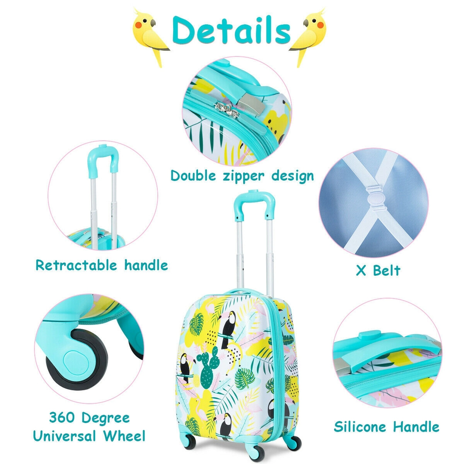 SUGIFT 2-Piece Kids Rolling Luggage Set Carry-On Suitcase and Backpack Astronaut Pattern