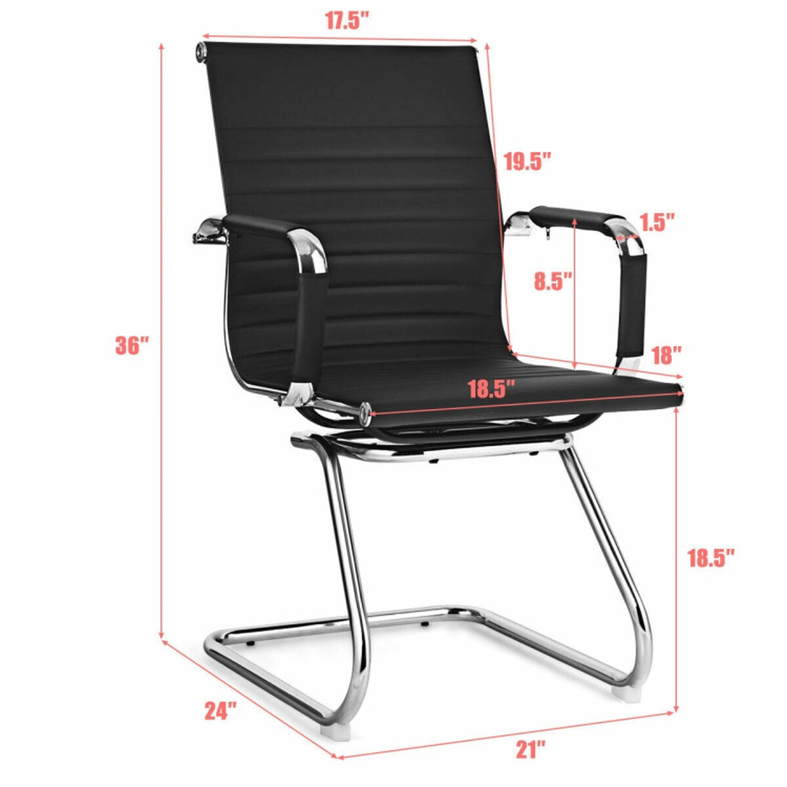 SUGIFT Set of 2 Heavy Duty PU Leather Conference Chairs with Armrests 265-Lb Capacity Black