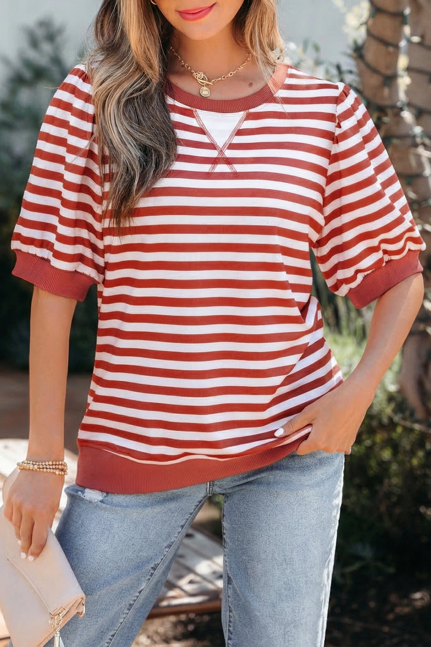 Threaded Pear Womens Marceline Bubble Sleeve T Shirt