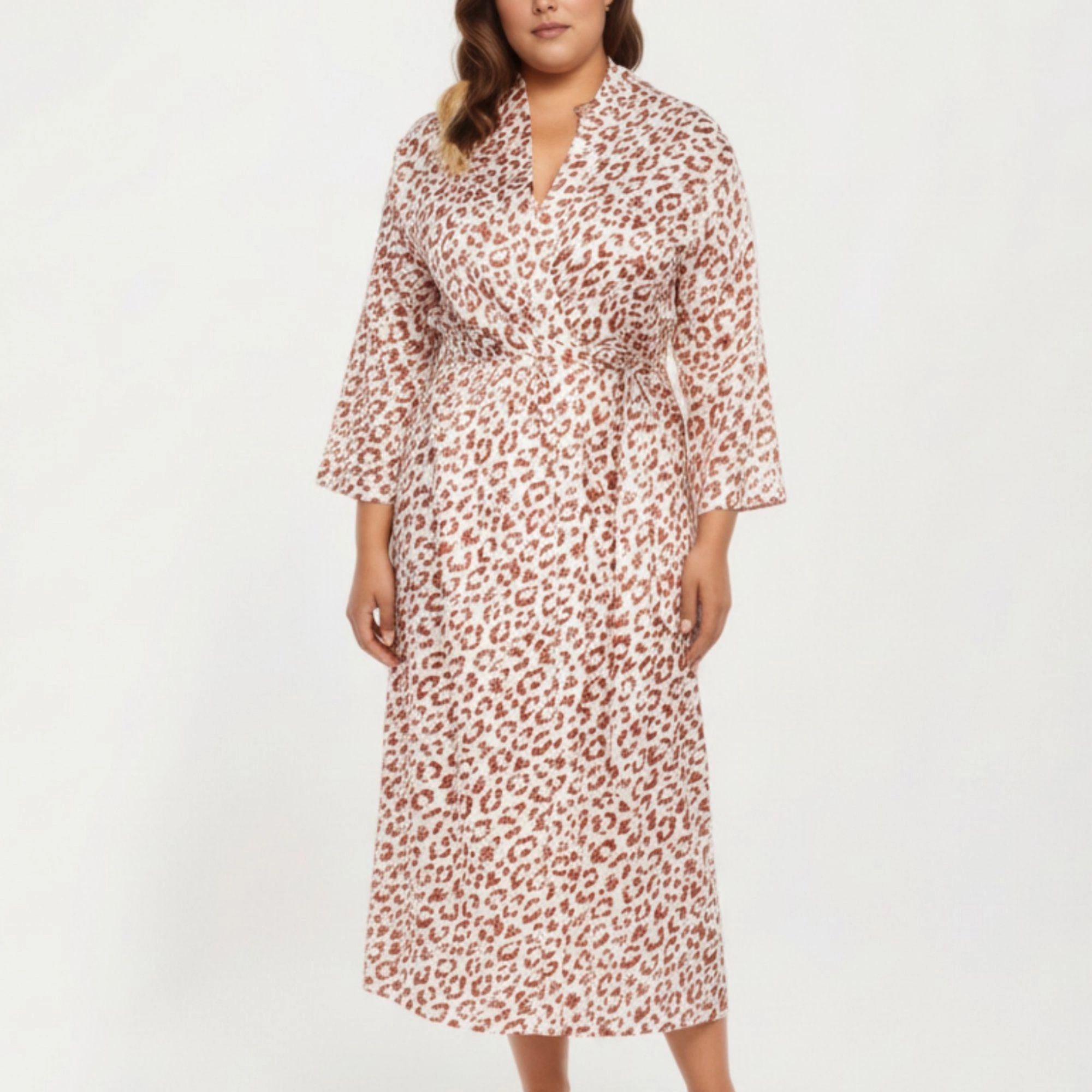 Anna-Kaci Women's Satin Leopard Print Robe with Waist Tie Soft Silky Fabric Wide Sleeves and Flowing Longline Silhouette