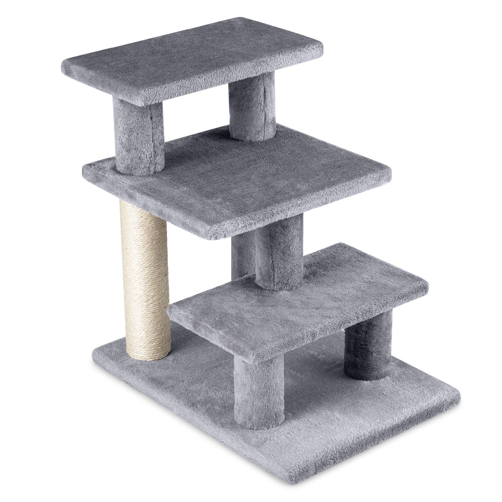SlickBlue Gray Cat Stairs with Multi-Level Platforms and Plush Cover