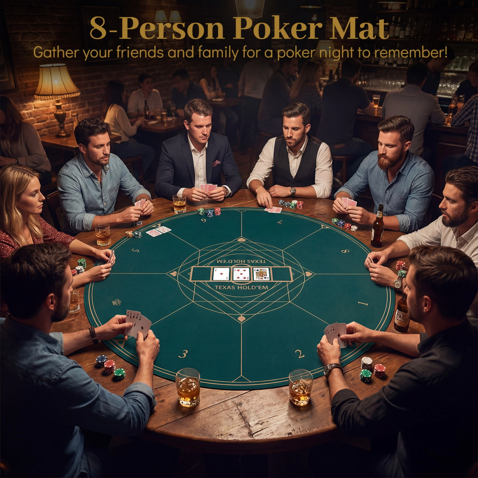 SUGIFT Green Round 8-Player Poker Table Mat with Non-Slip Rubber Base and Carrying Bag 47-in Dia