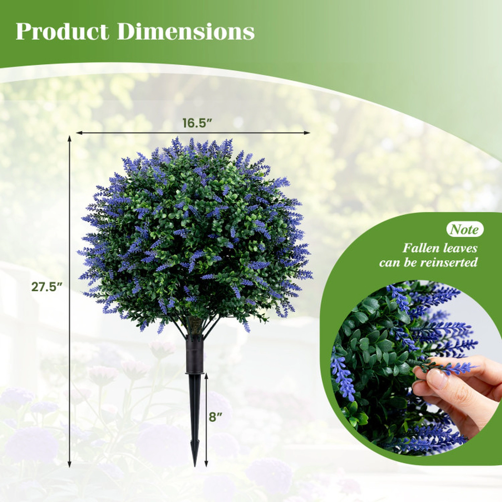 SUGIFT 2-Pack Ground Stake Lavender Blossom Artificial Boxwood Topiary Ball Trees 27.5-in Tall 8-in Spike 9-lb Purple