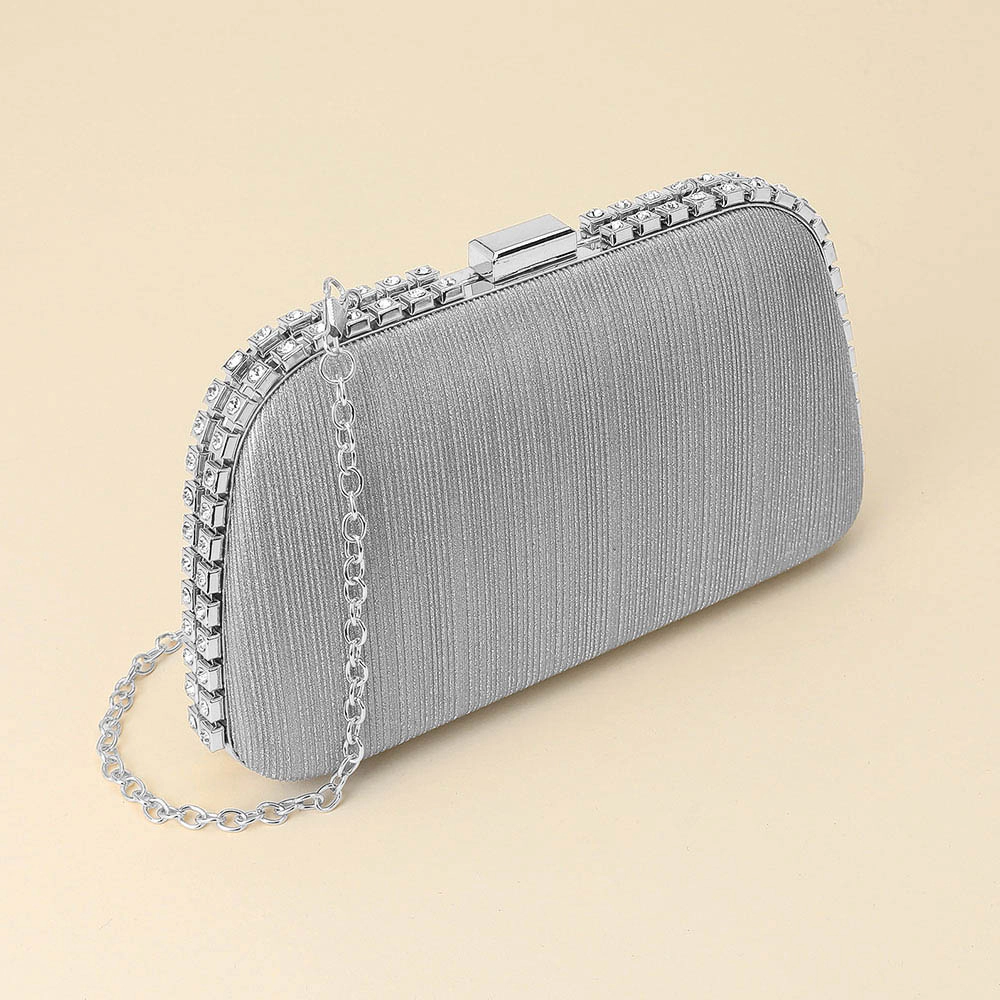 Fashnzfab Rhinestone Trim Around Sparkle Crossbody Evening Clutch Bag
