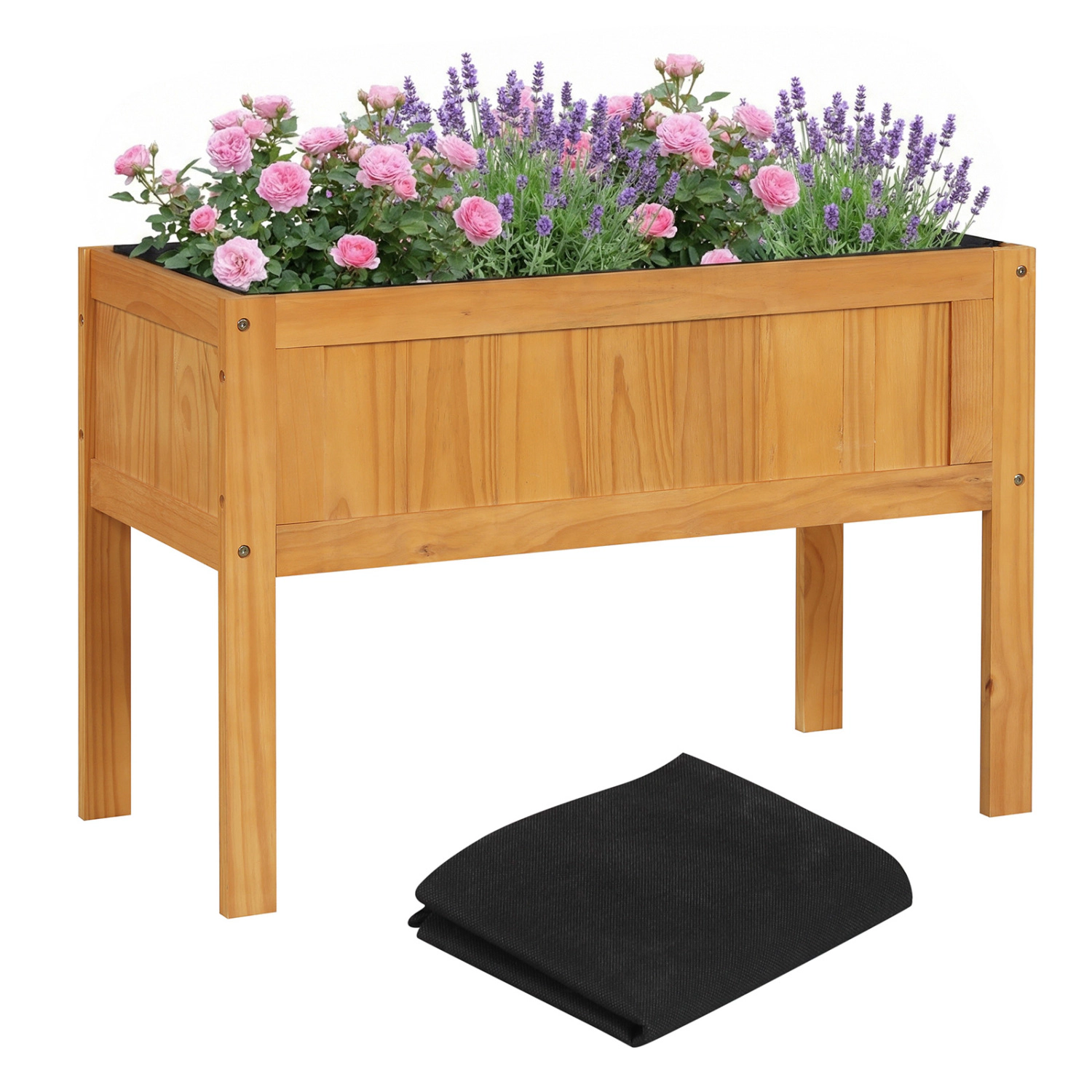 LJG Wood Raised Garden Bed Elevated Planter Box with Bed Liner and Drainage Holes for Vegetables Flowers Herbs