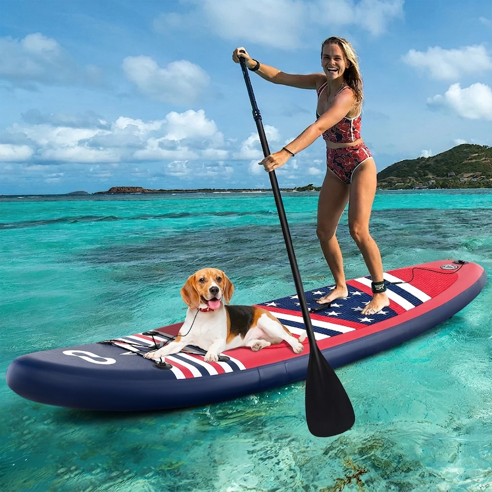 SUGIFT Adult Red 10-ft Inflatable Paddle Board with Removable Fin and Backpack 30-in W 300-lb Rider Capacity