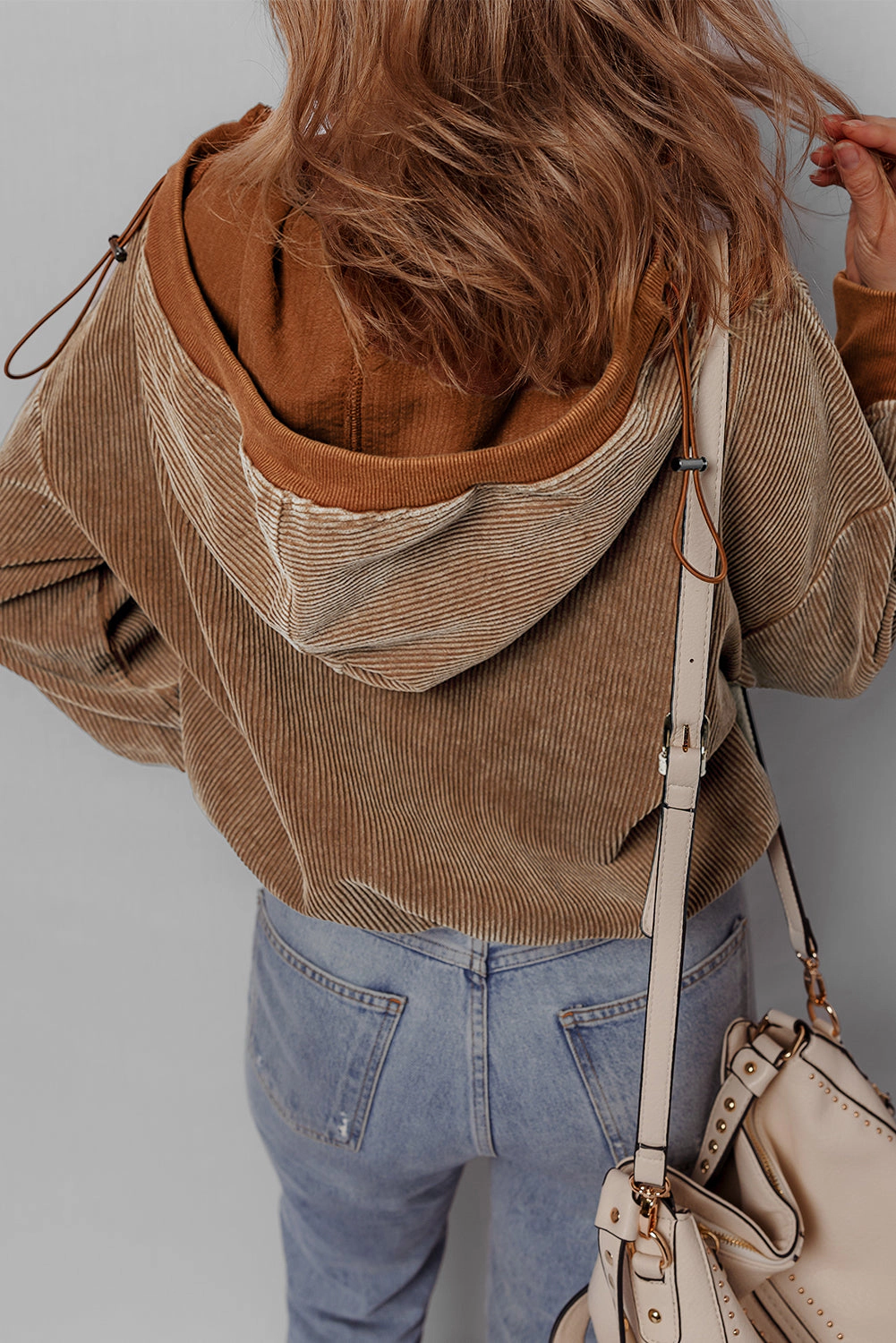 Threaded Pear Women's Abigail Kangaroo Drawstring Corduroy Hoodie