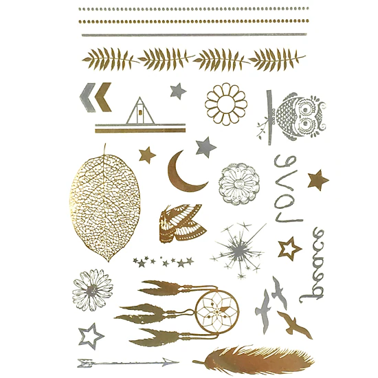 Wrapables Celebrity Inspired Temporary Tattoos in Metallic Gold Silver ...