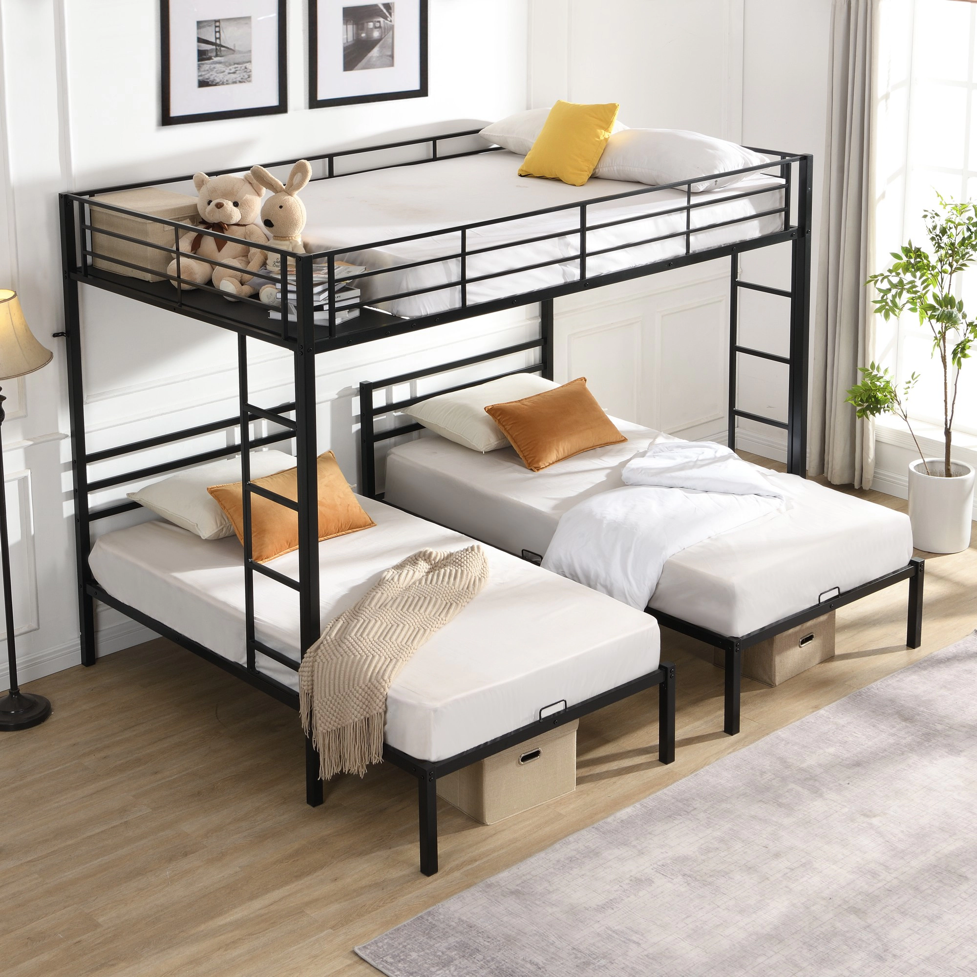 Flynama Full over Twin over Twin Triple Bunk Bed with Vertical Ladder & Safety Rails