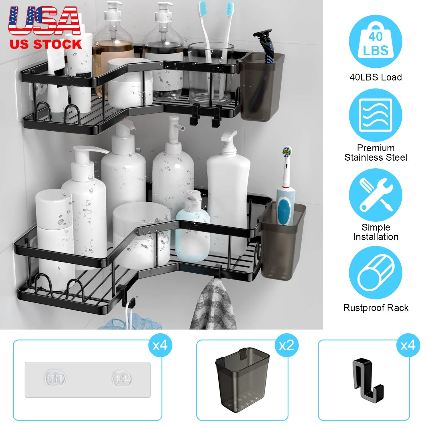 GBruno 2-Pc Corner Shower Caddy With Soap Holders