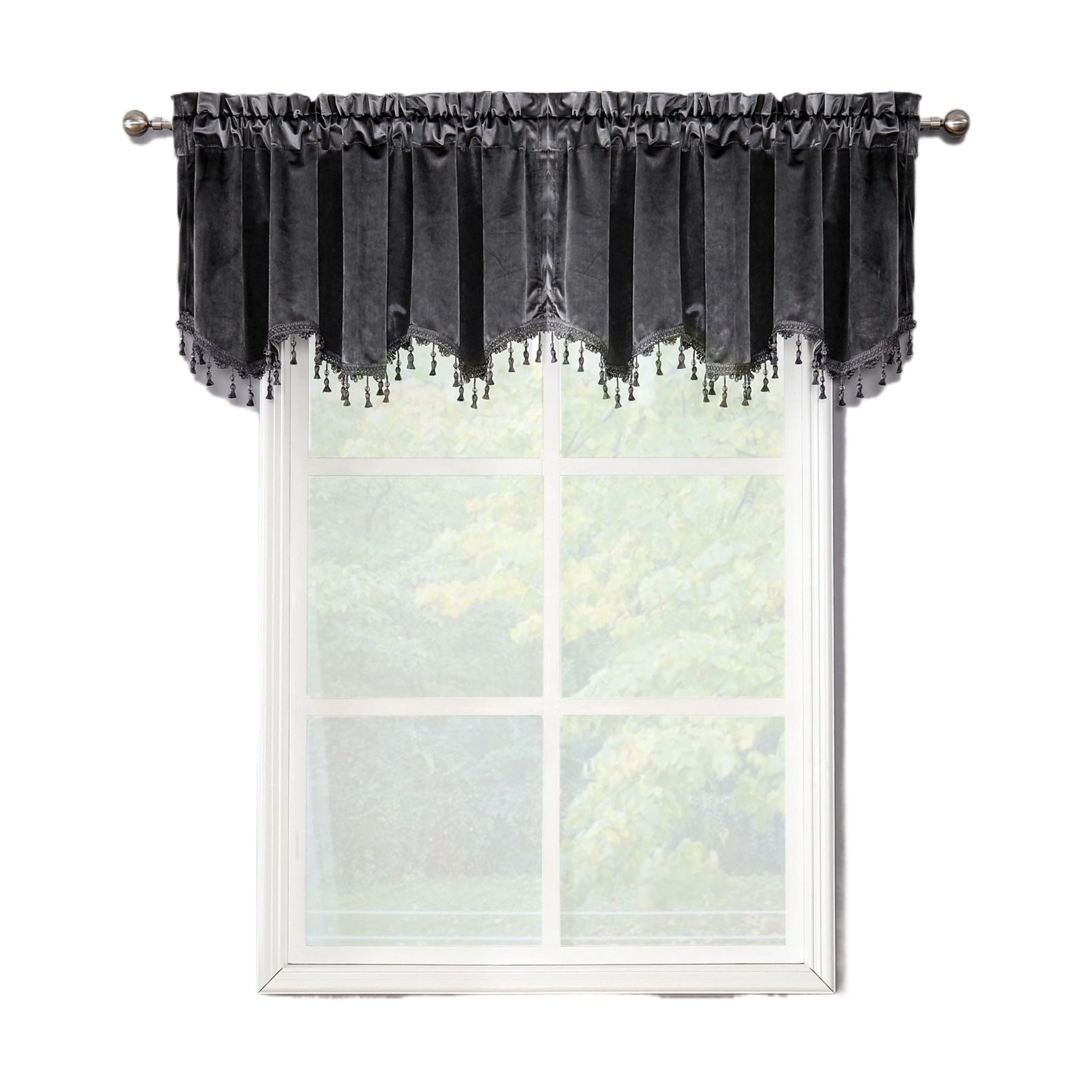 Kate Aurora Royal Living 2 Pack Beaded Tassel Trimmed Rod Pocket Velvet Window Valances