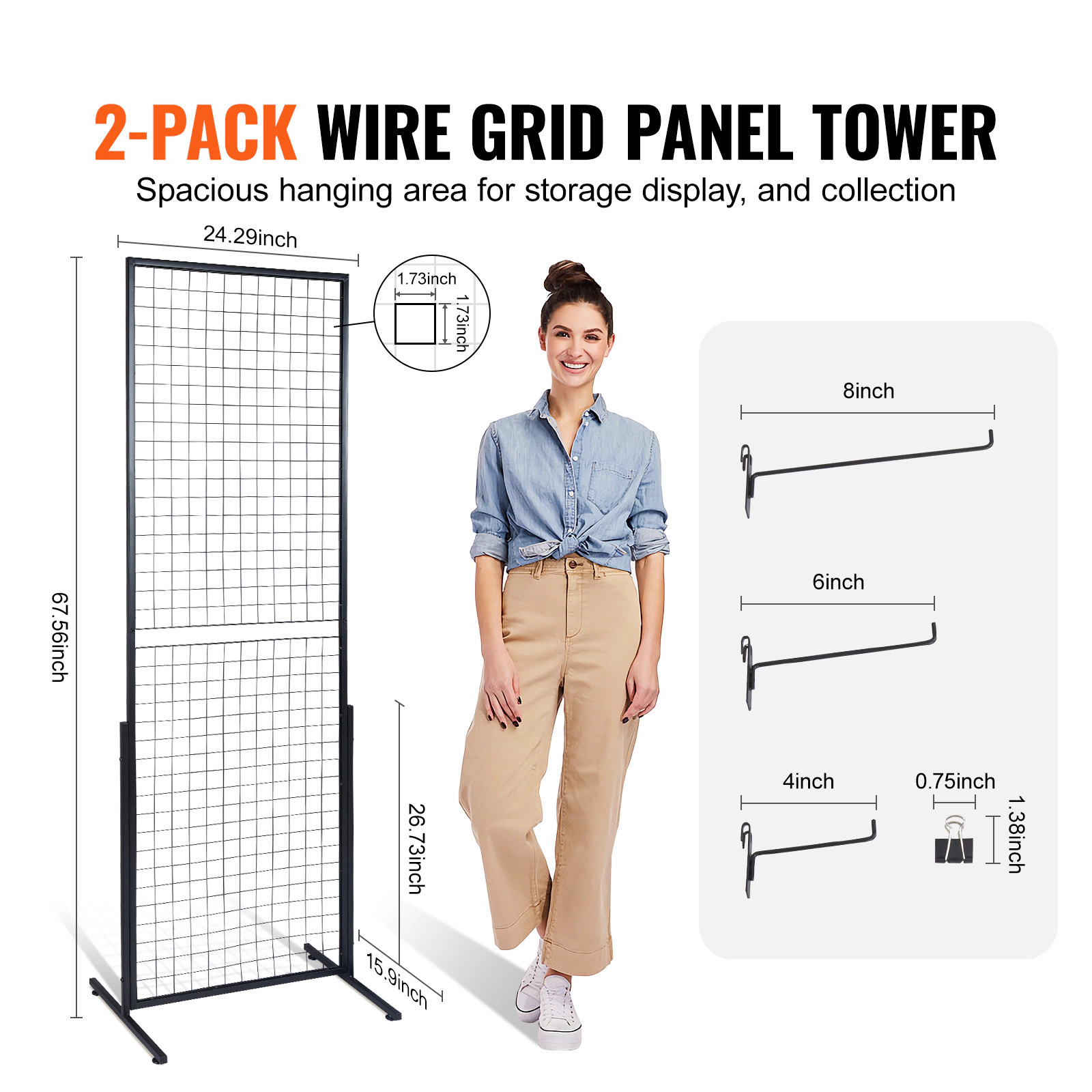 HONGGE Grid Wall Wire Grid Panels Display Art Display with and Hooks Gridwall for Craft