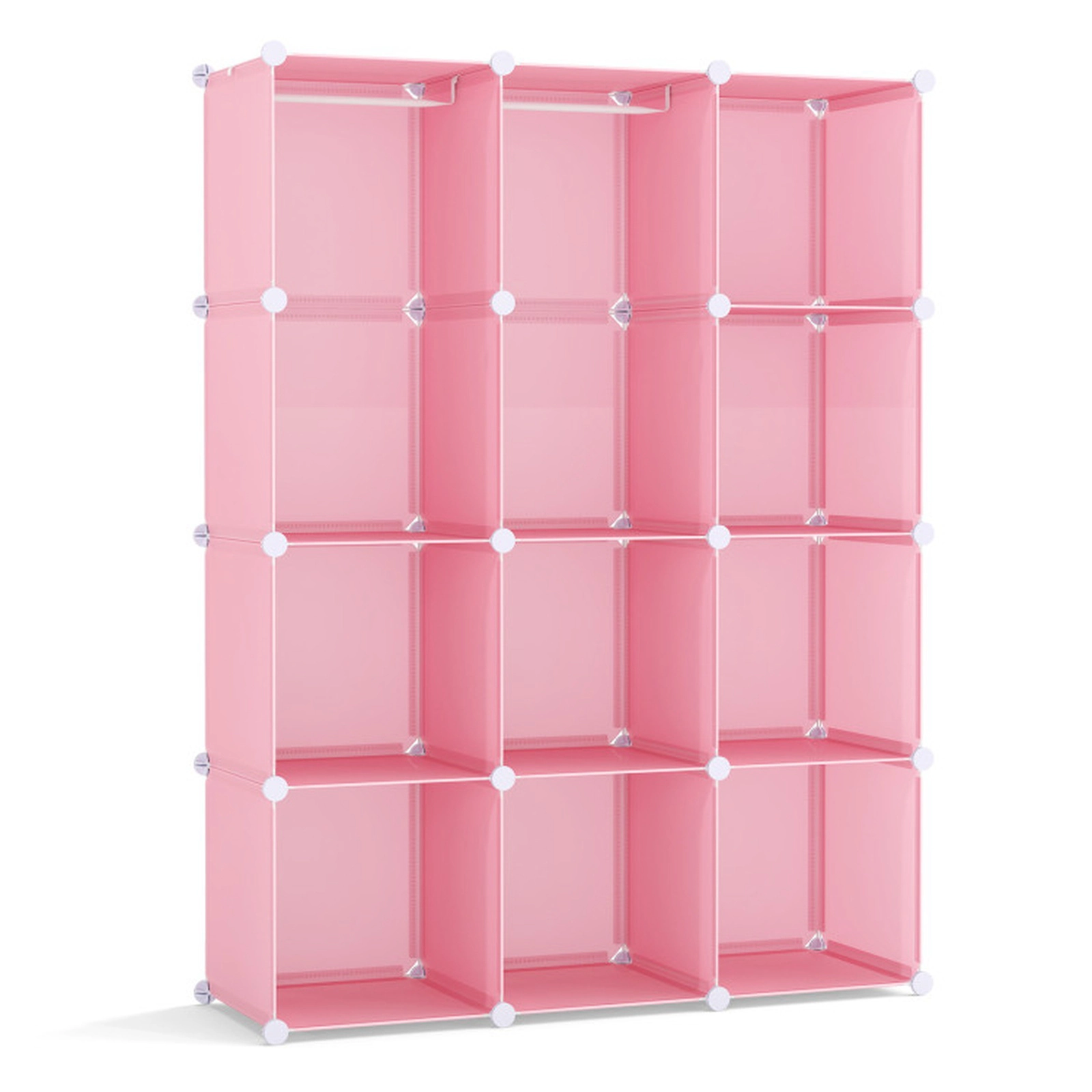 SUGIFT Kids 10-Cube Stackable Hanging Rod Modular Wardrobe Closet 43-in x 14-in x 57-in 6.5-lb per Cube Pink