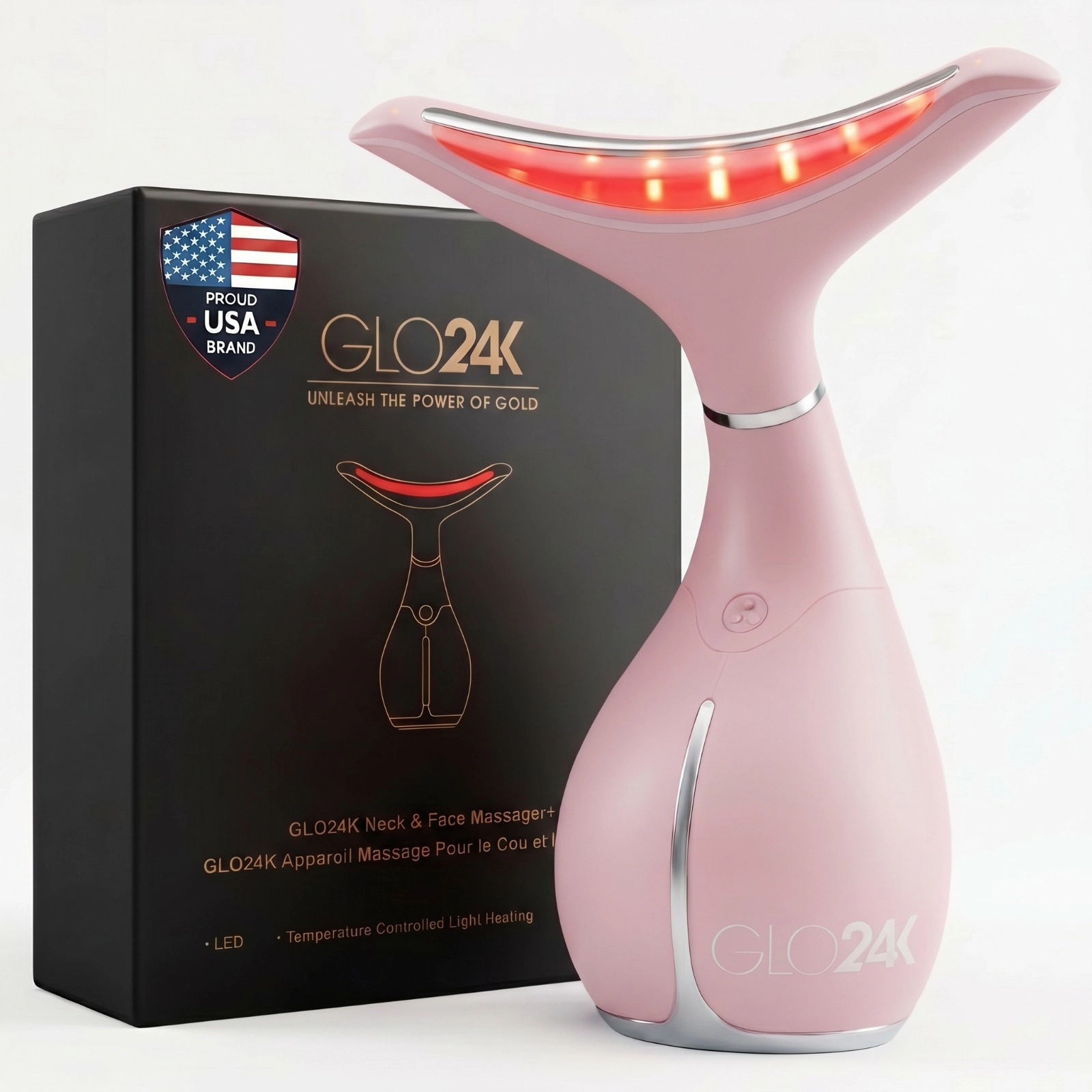 GLO24K Skin Rejuvenation Beauty Device for Face and Neck ( Limited Edition - Metallic Pink)