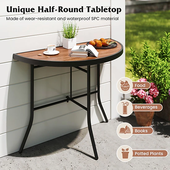 Hivvago Half-Round Folding Event Table With Metal Frame, Color: Brown ...