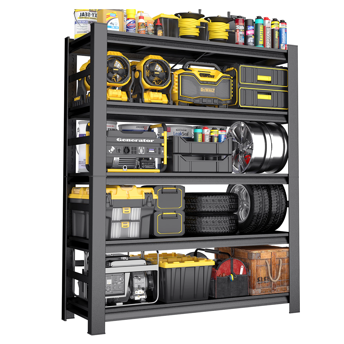 Flynama Industrial 5 Tier Black Metal Shelving 87 in Height Heavy Duty Adjustable Rack for Garage and Supermarket