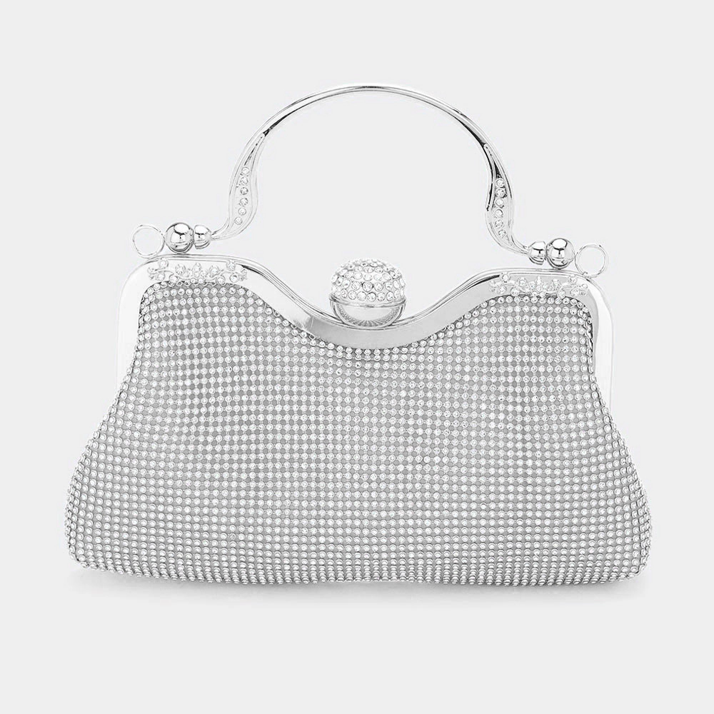 FASHNZFAB Bling Rhinestone Mesh Top Handle Evening Bag / Crossbody Bag