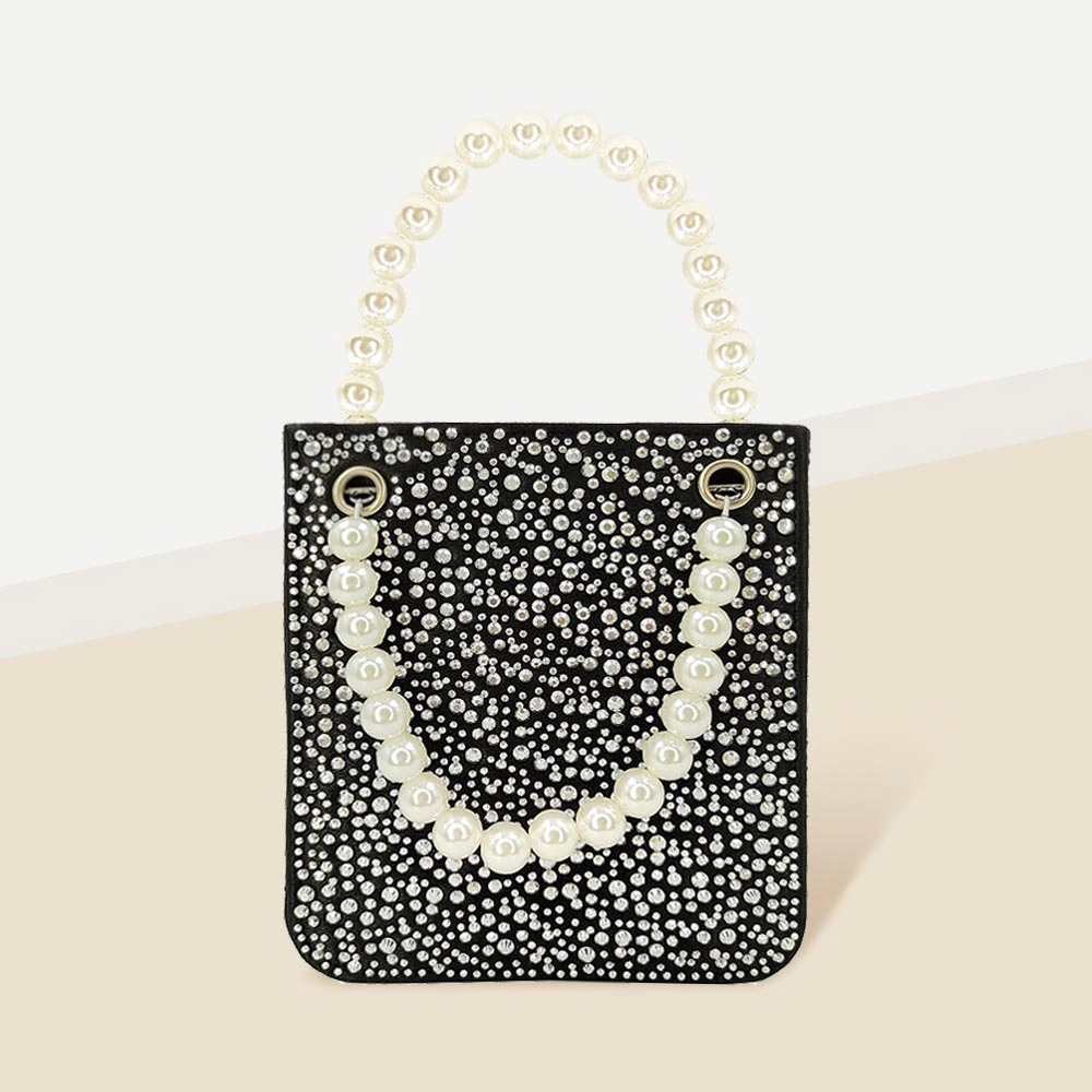 Fashnzfab Bling Rectangle Pearl Handle Evening Tote / Crossbody Bag